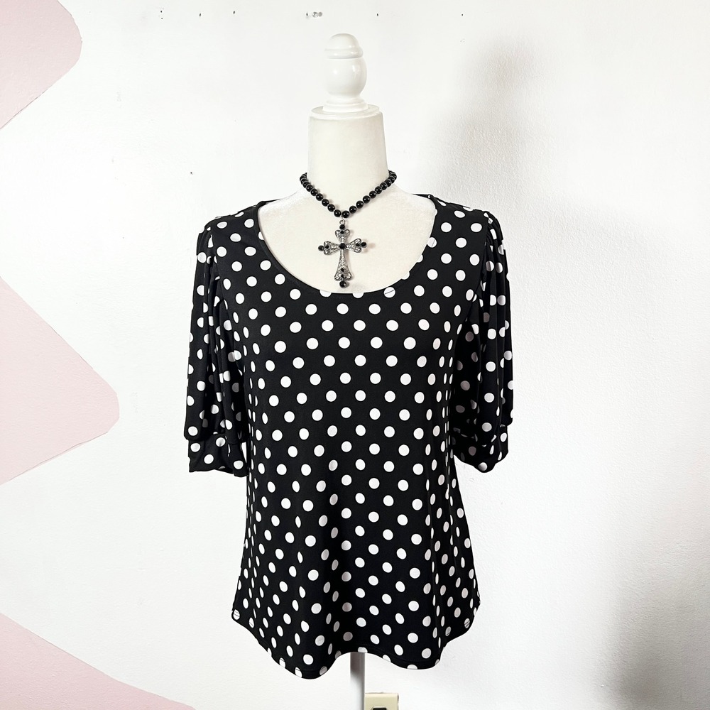 Vtg Y2K 2000s Polka Dot Top Womens Medium Retro Twee Black
